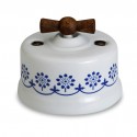 Fontini Garby porcelanowy włącznik biały, Blue Decor z drewnianym pokrętłem