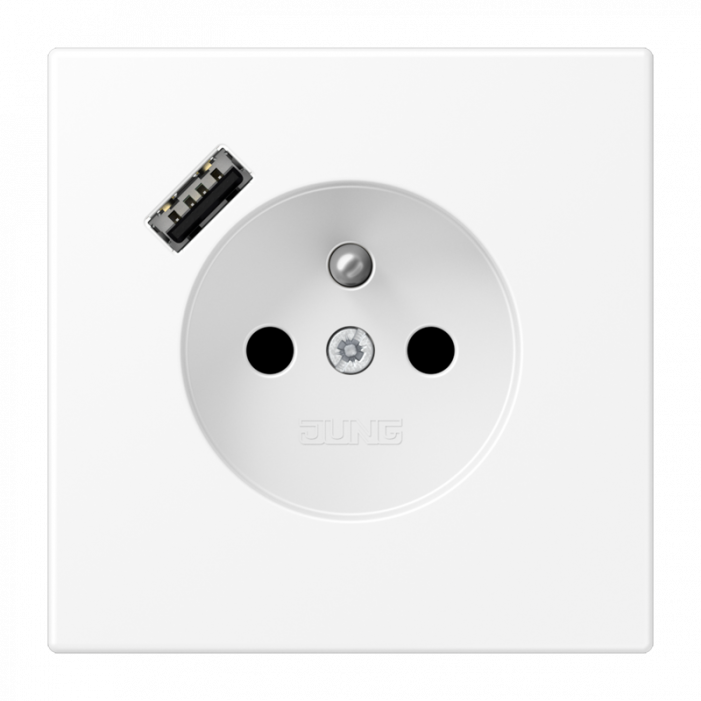Gniazdo z uziemieniem biały mat z ładowarką USB-A Jung LS 990