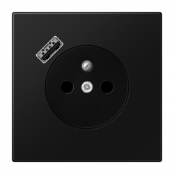 Gniazdo z uziemieniem czarny mat z ładowarką USB-A Jung LS 990