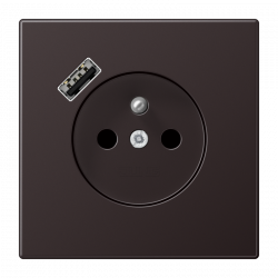 Gniazdo z uziemieniem czarny dark z ładowarką USB-A Jung LS 990