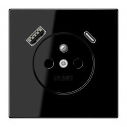 Gniazdo z uziemieniem czarny z ładowarką USB-C i USB-A Jung LS 990
