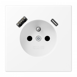 Gniazdo z uziemieniem biały mat z ładowarką USB-C i USB-A Jung LS 990