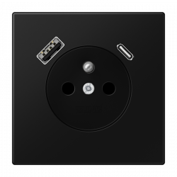 Gniazdo z uziemieniem czarny mat z ładowarką USB-C i USB-A Jung LS 990