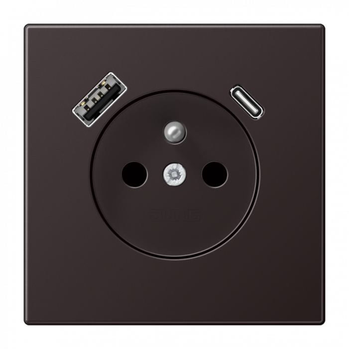 Gniazdo z uziemieniem czarny dark z ładowarką USB-C i USB-A Jung LS 990