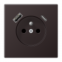 Gniazdo z uziemieniem czarny dark z ładowarką USB-C i USB-A Jung LS Aluminium
