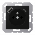 Gniazdo z uziemieniem czarny mat z ładowarką USB-C i USB-A Jung A-Flow/A550