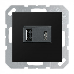 Gniazdo z ładowarką USB-C i USB-A czarny mat Jung A-Creation
