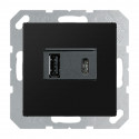 Gniazdo z ładowarką USB-C i USB-A czarny mat Jung A-Flow/A550