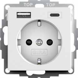 Gniazdo wtyczkowe biały mat SCHUKO 250 V i ładowarka USB 2x Typ A / typ C