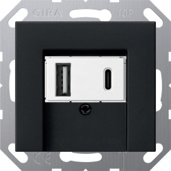Gniazdo zasilania czarny mat środek biały USB 2x Typ A / typ C