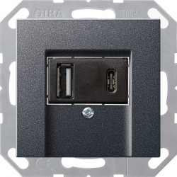 Gniazdo zasilania antracytowy środek czarny USB 2x Typ A / typ C