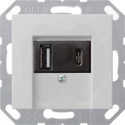 Gniazdo zasilania szary mat środek czarny USB 2x Typ A / typ C
