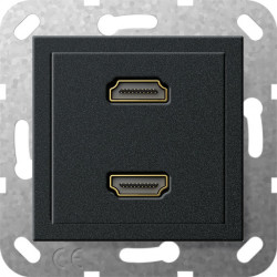 Gniazdo łącznik podwójny HDMI czarny mat