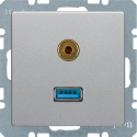 Gniazdo USB / 3.5 mm Audio aluminium, aksamit Berker Q.1/Q.3