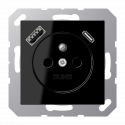 Gniazdo z uziemieniem czarny z ładowarką USB-C i USB-A Jung A-Flow/A550